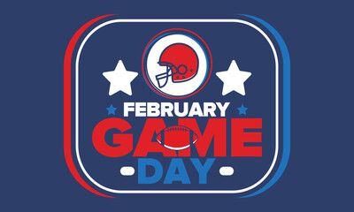 Game Day. American football playoff. Super Party in United States. Final game of regular season. Professional team championship. Ball for american football. Sport poster. Vector illustration