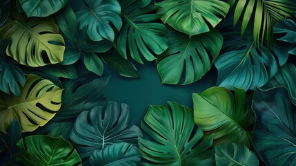 Naklejka premium A cluster of green leaves against a dark background, featuring a green circle at center point, presents as a dark background with a green circle