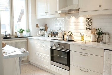 Cozy white kitchen with modern fixtures and minimal decor