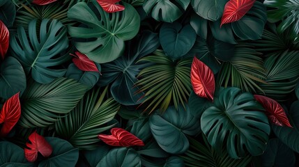  A close-up of a pile of leaves with varying shades of red and green leaves at the base
