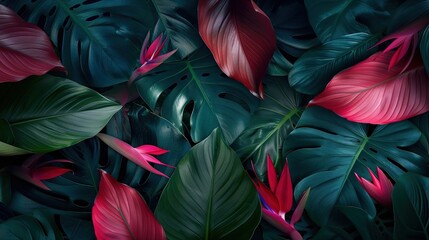   Red and green leaves form a crown atop a vibrant plant with ample foliage