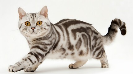 Fototapeta premium Adorable Silver Classic Tabby American Shorthair Cat Walking