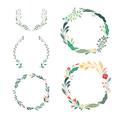 Set of flower wreath, frame, border. Abstract vector illustration. 