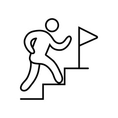 Person Climbing Stairs Towards Flag