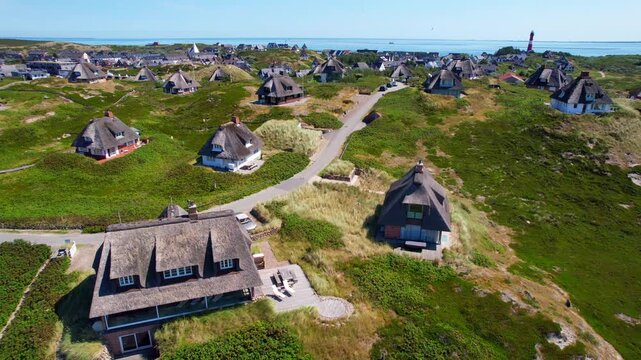 Island of Sylt - Hoernum - parallel aerial photography of houses in the dunes