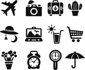 Pure Black Silhouette Design of Travel on White Background