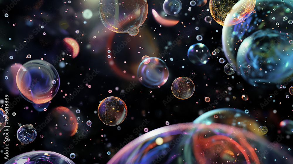Poster bubbles of various sizes creating abstract patterns, whimsical and light