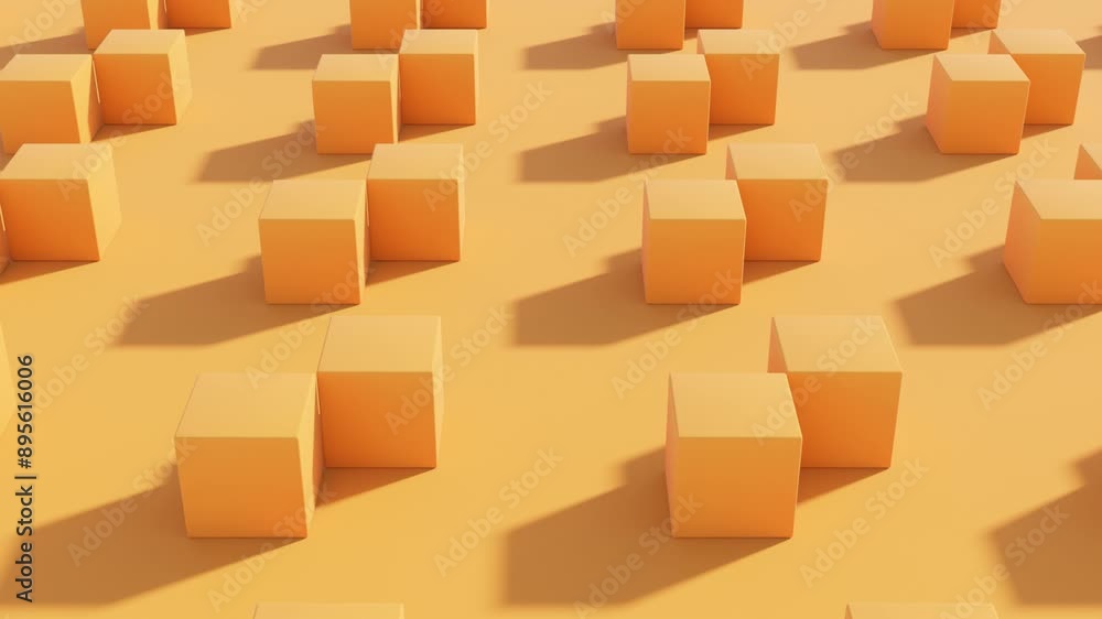 Aufkleber monochrome abstract 3d animation: rolling orange cubes in dynamic geometric patterns and modern desi