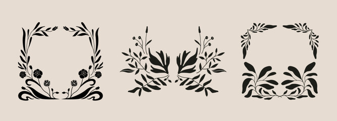 Set of flower wreath, frame, border. Abstract vector illustration. 