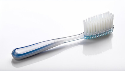A modern toothbrush with soft bristles, isolated on a white background, emphasizing its clean and ergonomic design.