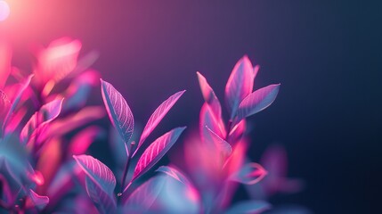 Fototapeta premium A close-up of a plant with pink and blue leaves in the foreground and a bright light in the background