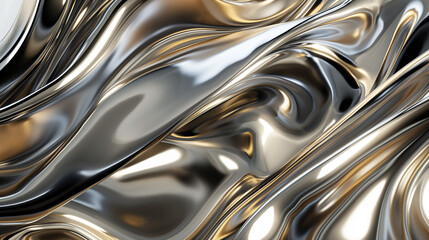 Liquid Metal Abstract: A mesmerizing abstract image featuring a seamless loop of liquid silver and gold, evoking a sense of fluidity and luxury. The shimmering metallic surface dances and swirls, crea