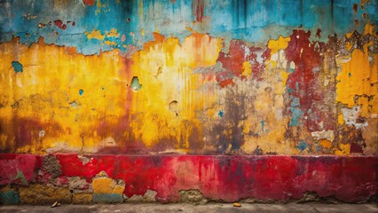 Abstract weathered wall in bold colors , aged, vibrant, textured, background, rough, paint, peeling, abstract, grungy, weathered
