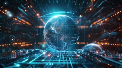 Digital Earth Globe on Circuit Board