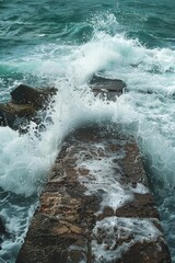 Ocean Wave on Concrete Pier