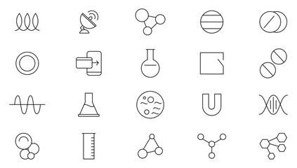 Science line icon set. Telescope, satellite, and rocket, scientific. Technology progress. creative science tech process, network web security, website and video game, creativity icon collection.