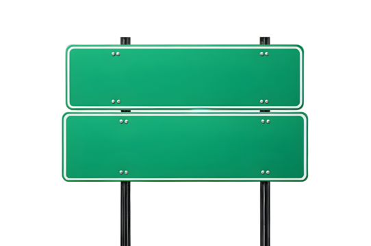 Green street sign isolated on a transparent background or cut out.