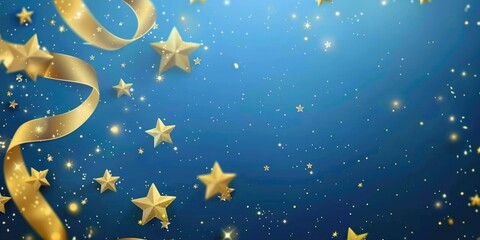 Blue Background with Gold Stars and Streamers