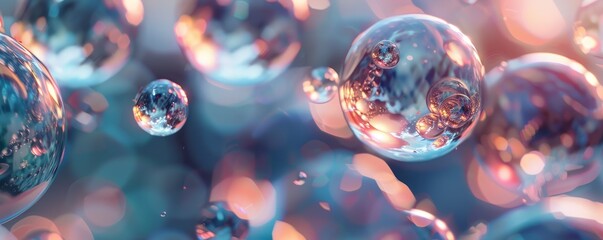 Naklejka premium Abstract bubbles with reflective surfaces, 4K hyperrealistic photo