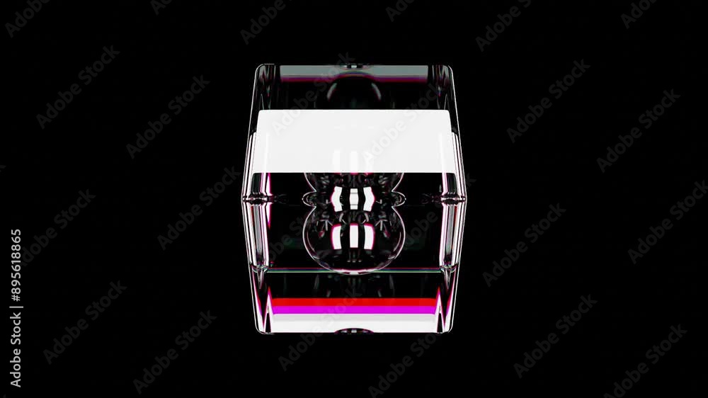 Aufkleber transparent glass sphere inside transparent glass cube on a black background. modern 3d render anima