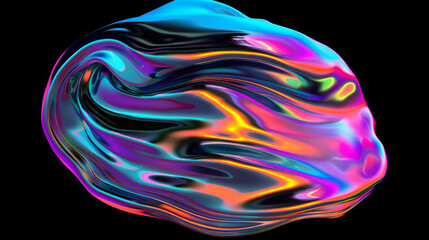 Obraz premium Vibrant, flowing neon liquid form with psychedelic swirls against a stark black background, showcasing an abstract, futuristic aesthetic.
