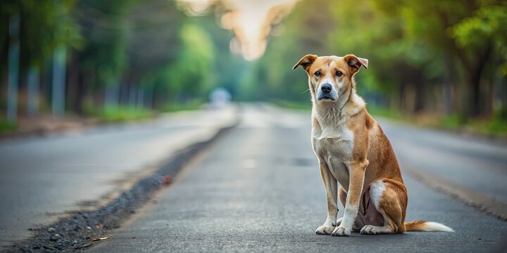 Sad stray dog sitting on road with eyes filled with sadness, stray, dog, road, sadness, alone, lonely, abandoned, pet, animal