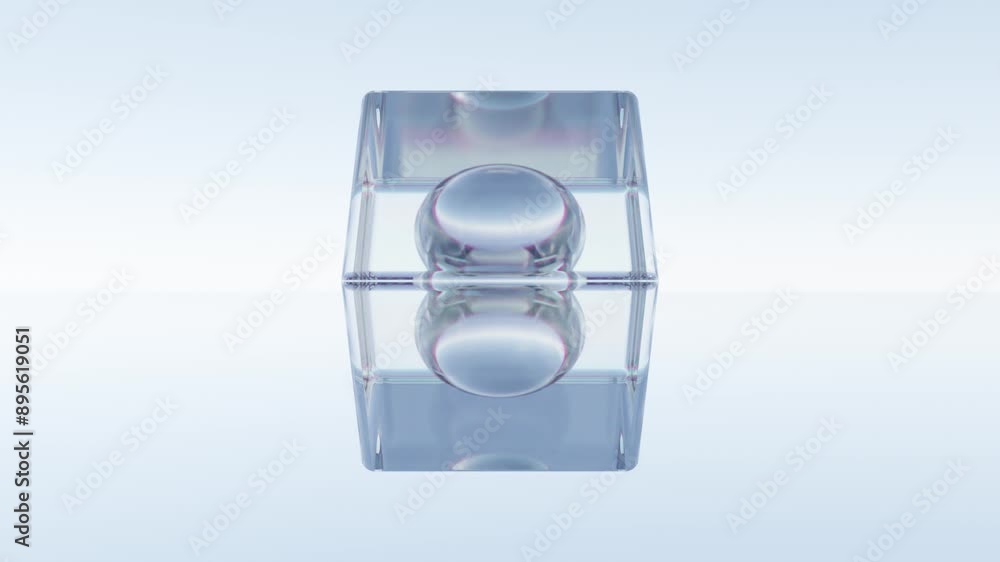 Aufkleber transparent glass sphere inside transparent glass cube on a light background. modern 3d render anima