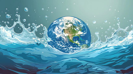 Earth with water drops, global concept, planet earth in water save water concept