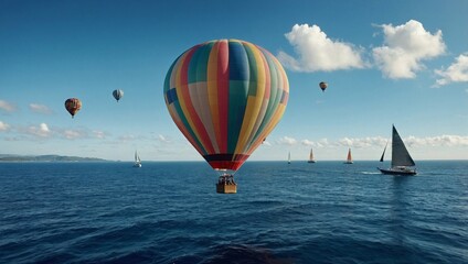 Fototapeta premium A hot air balloon with nautical designs gliding