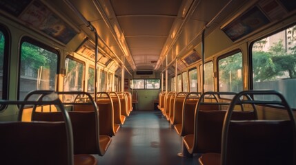 Empty Bus Seats during Golden Hour