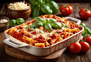 deliciously cheesy baked ziti rich tomato melted perfectly cooked pasta comforting meal, cheese, sauce, mozzarella, parmesan, dish, cooking, oven, casserole