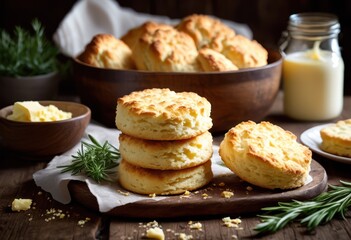 delicious fluffy buttermilk biscuits freshly baked perfection golden brown crust tender interior perfect any meal, baking, soft, breakfast, dough, rise, texture