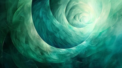 Obraz premium An abstract image showcasing a blend of green and blue hues The overlapping circular forms and fluid lines evoke a sense of depth and motion