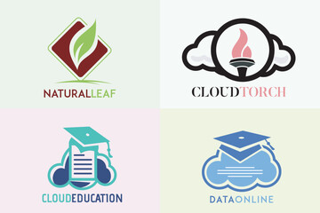 Collection of  Cloud Report Icon Logo Design. Vector illustration icon with the concept of a cloud computing system for document management services.