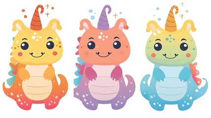 Obraz premium Create a clipart of a Rainbow Monster Each body segment in a different colorin a kawaii style, simplified to feature fewer elements for a cleaner look, Use a color palette that is appealing to