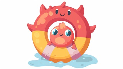 Obraz premium Create a clipart of a Monster Lifesaver Lifesaver ring and whistlein a kawaii style, simplified to feature fewer elements for a cleaner look, Use a color palette that is appealing to children,