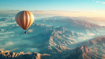 Obraz premium Hot Air Balloon Soaring Over Majestic Mountain Ranges