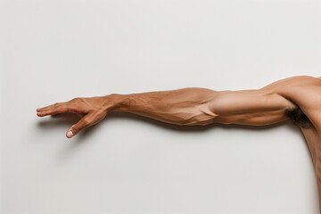 Caucasian man's arm mockup for tattoo placement, white background