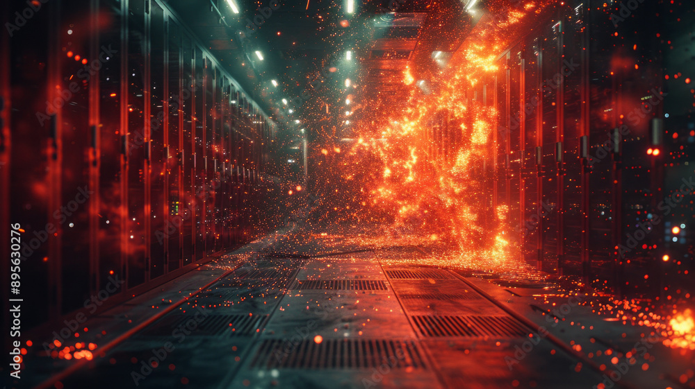 Aufkleber destruction of a server with a big data.generative ai