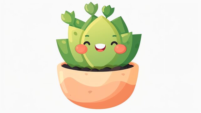 cute smiling succulent plant in pot clip art preview