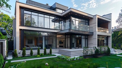 Obraz premium Upscale residence in an urban setting with contemporary facade.