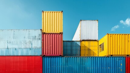 Fototapeta premium An abstract photograph showcasing a cluster of shipping containers in various colors