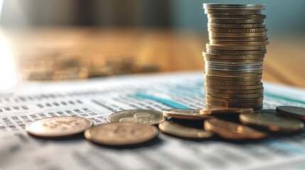 Stack of Coins on a Financial Document