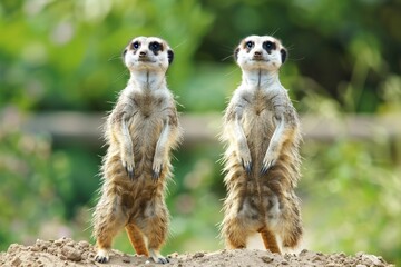 Obraz premium Two Curious Meerkats Standing Tall