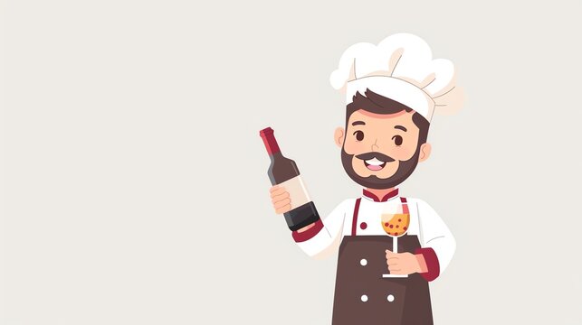 chef holding wine bottle and glass clip art preview