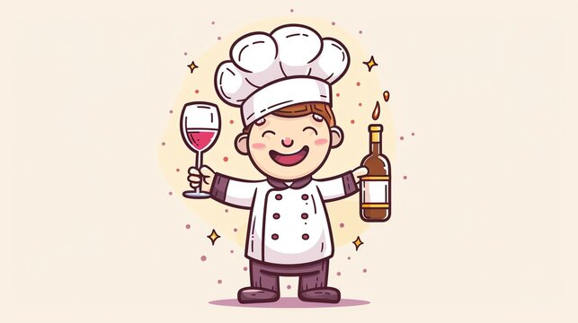 chef holding wine glass and bottle clip art preview