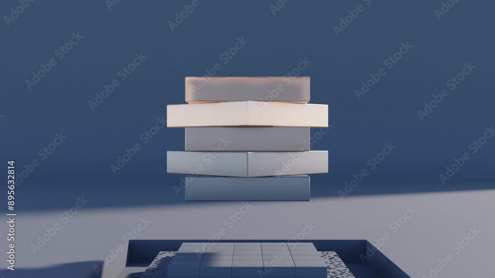 Aufkleber square plates in dynamic motion on dark surface in abstract 3d animation for modern geometric design