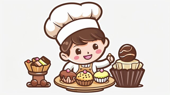 cute baker with cupcakes and desserts clip art preview