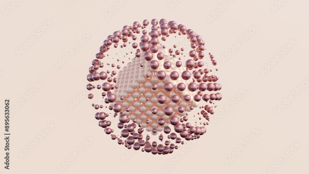 Poster abstract 3d animation of sphere composed of bubbles for modern geometric design and dynamic motion g