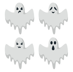 Set of ghosts. Happy Halloween. Vector illustration isolated on white background. 